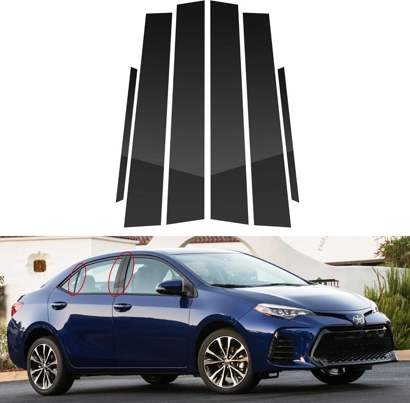BASIKER 6 Pcs Compatible with Toyota Corolla 2014-2018 Door Window Trim Anti Scratch Stickers Door Pillar Moldings - Image 1